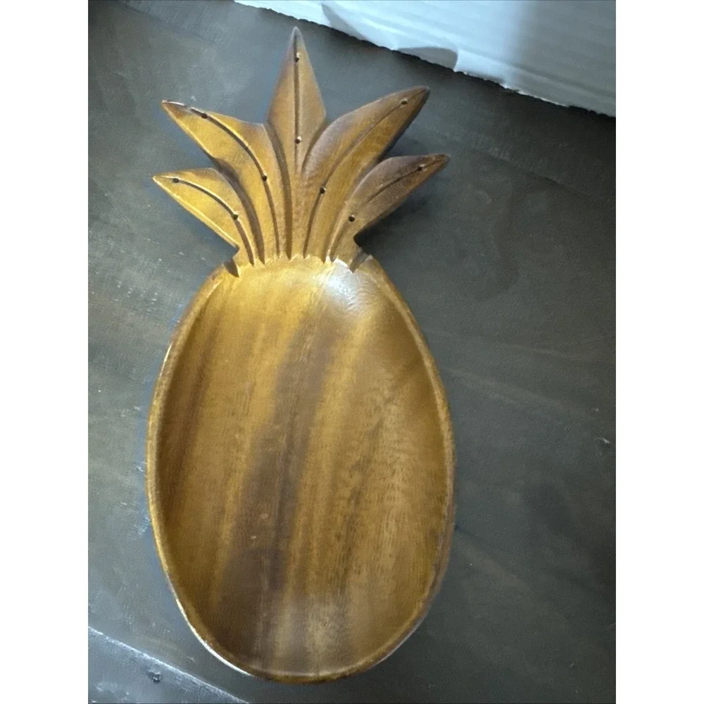 Vintage Genuine Wooden Serving Bowl Pineapple Monkey Pods Hardwood Hawaii